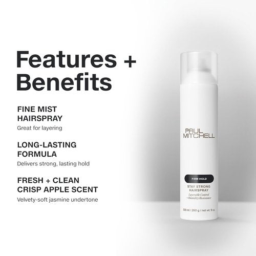 Paul Mitchell Stay Strong Hairspray - Layerable Control & Humidity Resistance for All Hair Types | 9 oz