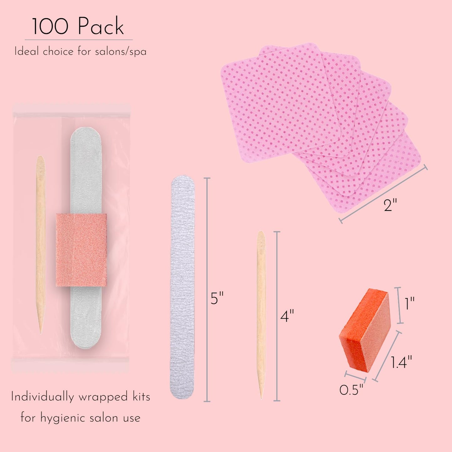 Disposable Manicure Kit,Nail Files Set,Wood Nail File/Mini Nail Buffer/Wood Nail Sticks,Individually Packed Mini Pedicure Set for Fingernails Toenails Nail Salon (100 Pack)