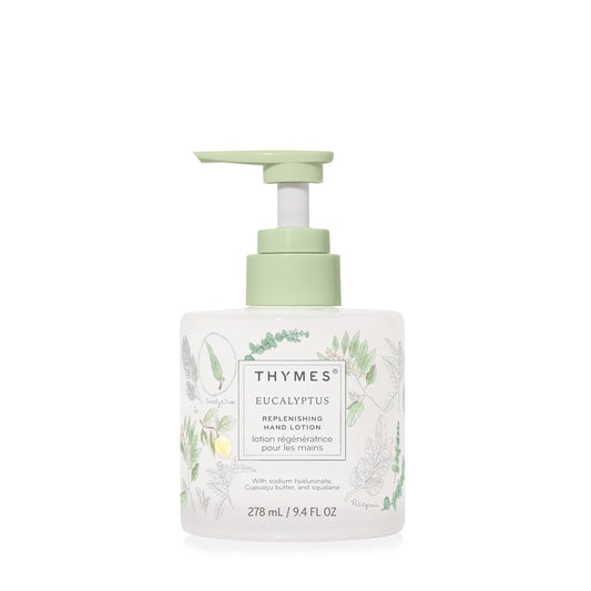 Thymes Replenishing Hand Lotion - Daily Moisturizer for Dry Skin with Sodium Hyaluronate & Squalane | Eucalyptus, 9.4 fl oz