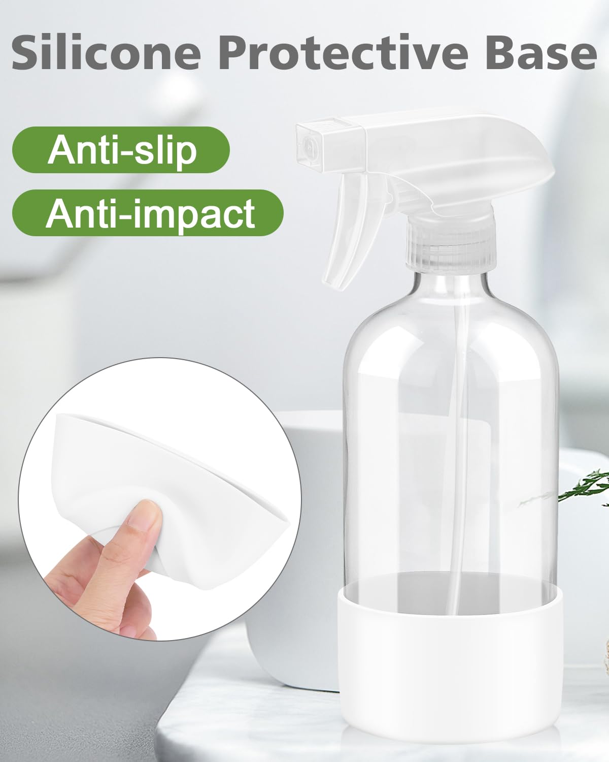 Rionisor Glass Spray Bottles with Silicone Sleeve Protection, Empty 16OZ Reusable Spray Bottles, Refillable Containers with Spray Nozzles for Cleaning Solutions, Plants and Essential Oils 1 Pack White