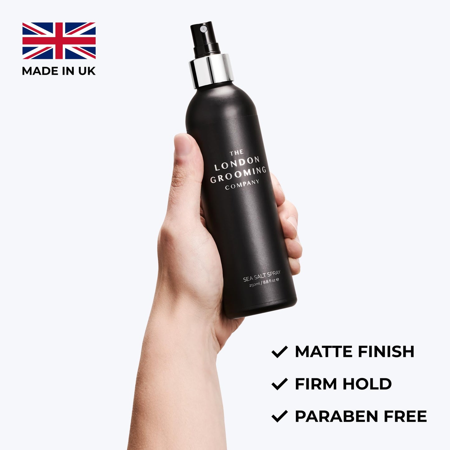 The London Grooming Company Sea Salt Hair Spray for Men | Messy/Textured Look | Firm All-Day Hold - Matte Finish | 8.8 Fl Oz (250ml)