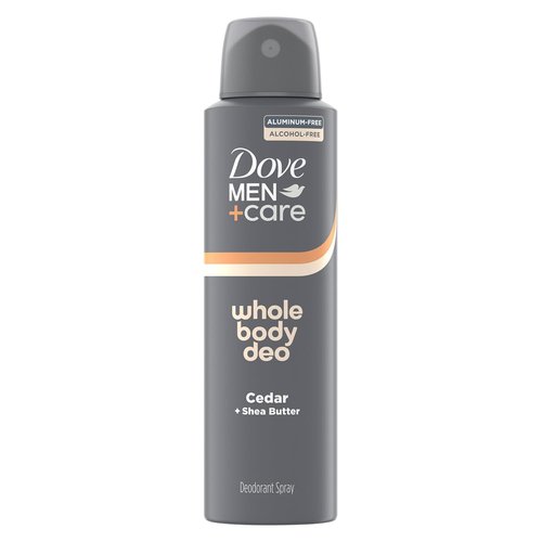 DOVE MEN + CARE Whole Body Deodorant Spray - Aluminum-Free Cedar & Shea Butter | 4 oz Gentle Odor Control