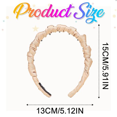 DANKORIER Non Slip Brown Headbands with Comb Pleated Hair Bands for Women 2 Pack (Beige)