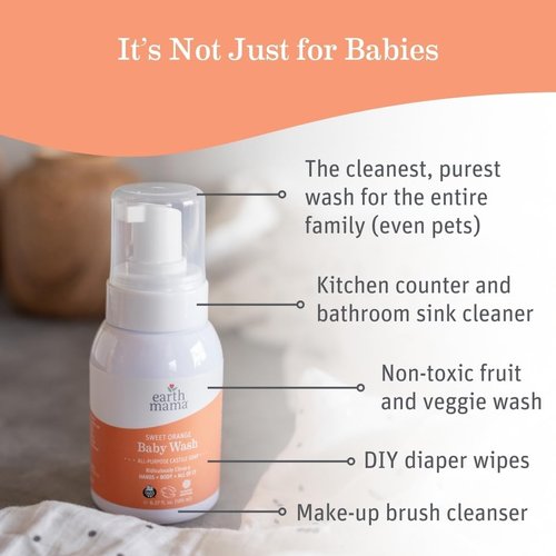 Earth Mama Sweet Orange Baby Liquid Wash - Organic Foaming Hand Soap for Sensitive Skin | 6.27 fl oz