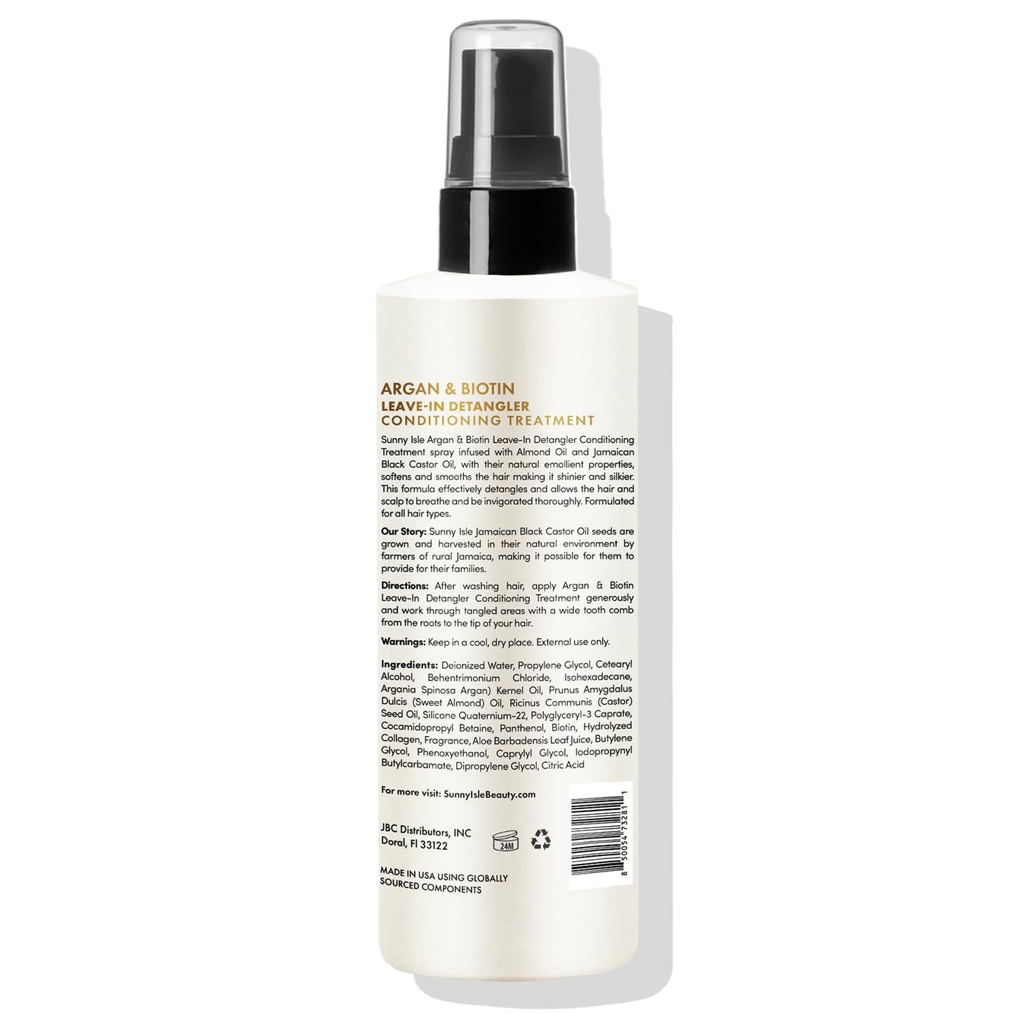 Sunny Isle Leave-In Detangler Conditioner - Argan & Biotin with Collagen, Almond & Castor Oil - 8 oz