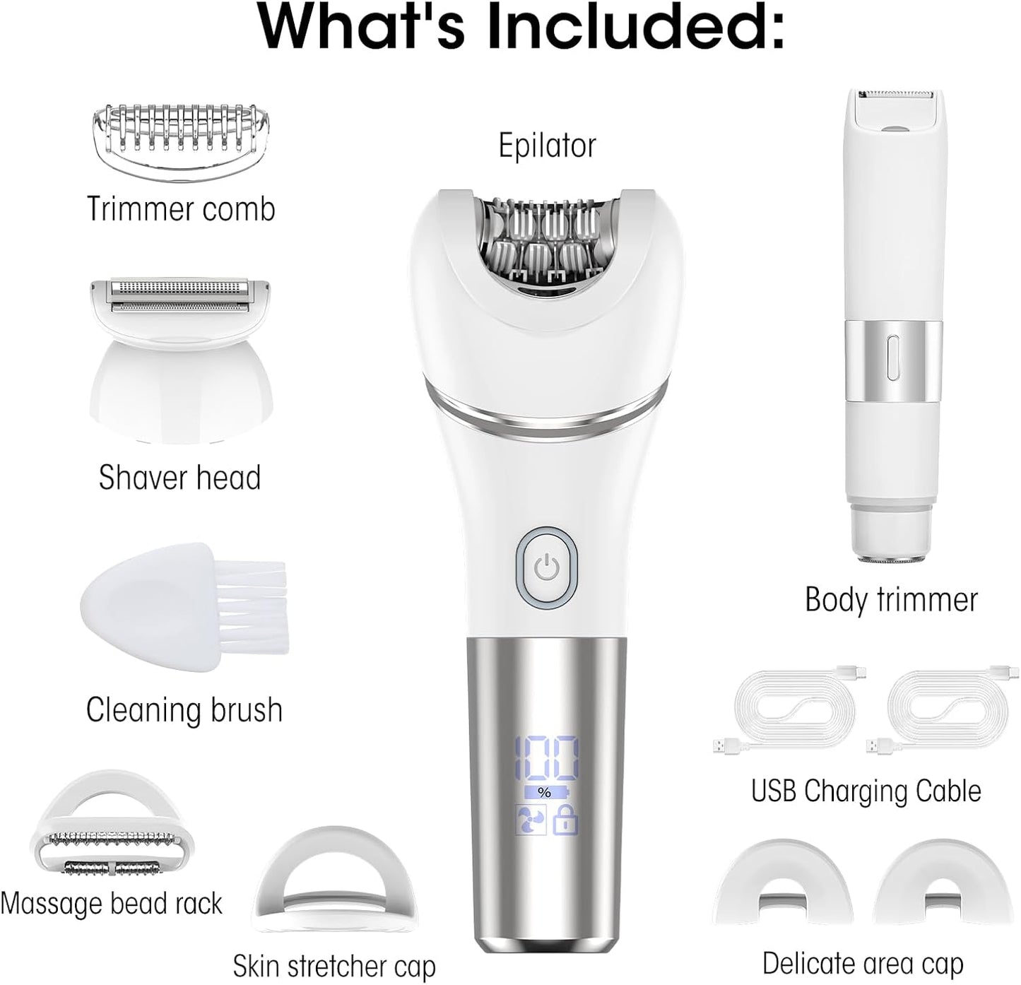 Skiennix Epilator Hair Removal for Women | 2-in-1 Electric Razor & Bikini Trimmer with LED Light