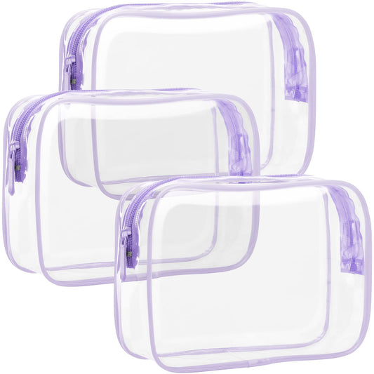 F-color TSA Approved Toiletry Bag - 3 Pack Clear Toiletry Bags Clear Makeup Cosmetic Bags for Women Men, Quart Size Travel Bag, Carry on Airport Airline Compliant Bag, Macaron Purple