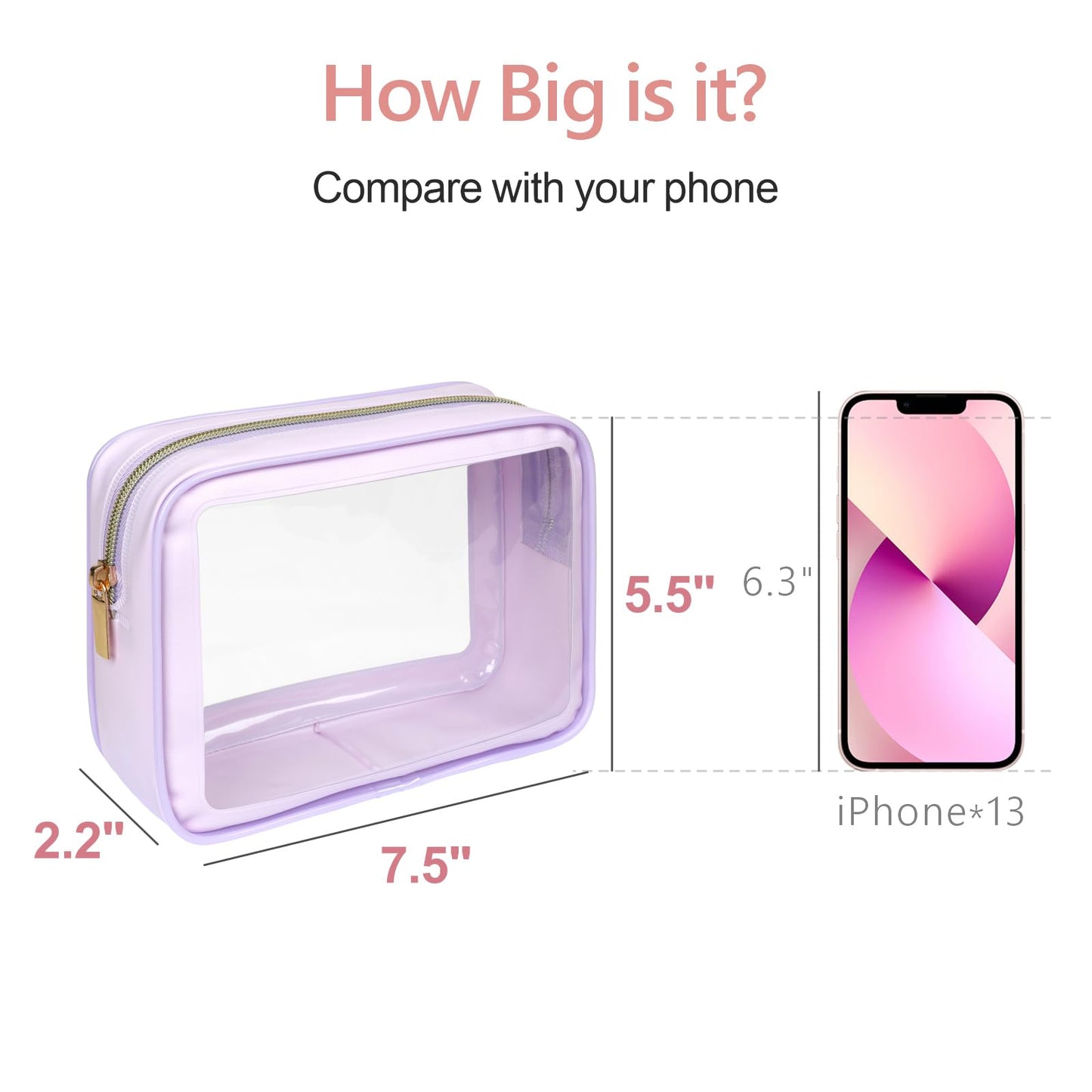 PACKISM TSA Approved Toiletry Bag - Amazing Color-Edged Clear Makeup Bag, 3 Pack in Spacious Space, Reusable Clear Toiletry Bags with Great Value, Purple