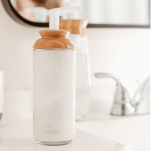 Full Circle Soap Opera | Recycled Glass Gel Soap & Lotion Dispenser with Bamboo Lid - 12 Oz, Clear