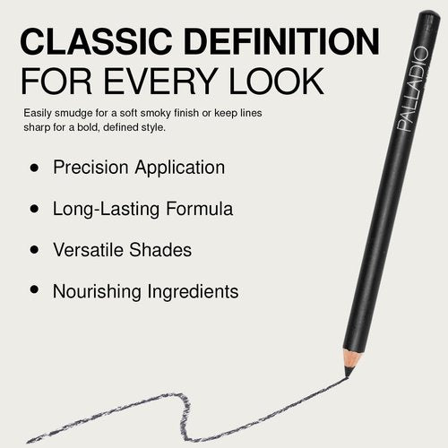 Palladio Wooden Eyeliner Pencil - Easy Application, Long-Lasting Rich Pigment | Black