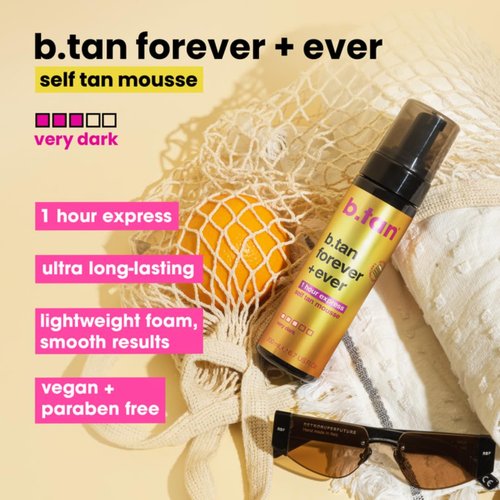 b.tan Ultra Long Lasting Self Tanner Mousse - Fast 1 Hour Express Tanning Foam, Dark Bronze Glow, 6.7 Fl Oz
