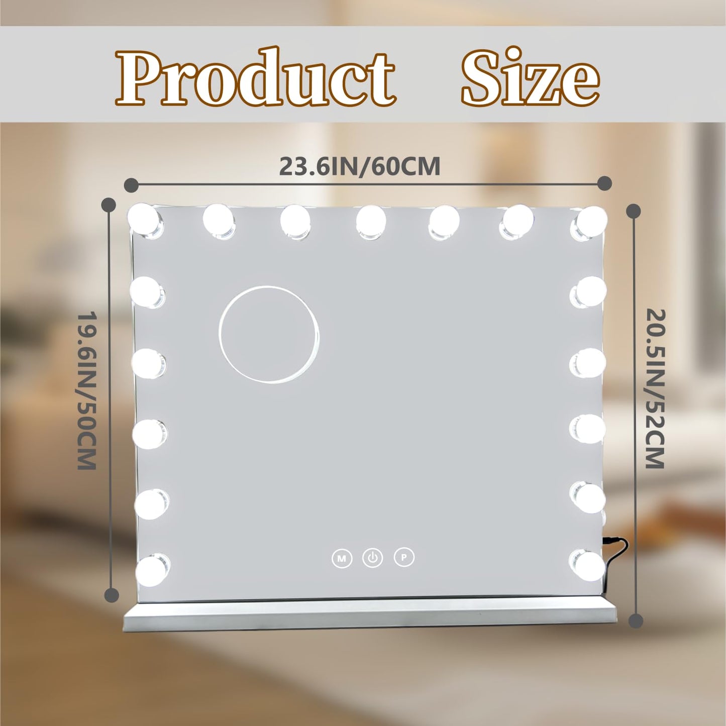 NUSVAN Vanity Mirror with Lights,Makeup Mirror with Lights with 17 Dimmable LED Bulbs, 3 Color Lighting Modes Detachable 10X Magnification Mirror Touch Control, 23.6X19,7 inch, White