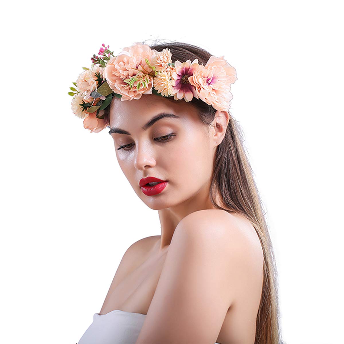 YnimioAOX Handmade Adjustable Flower Wreath Headband Halo Floral Crown Garland Headpiece,D21-champagne