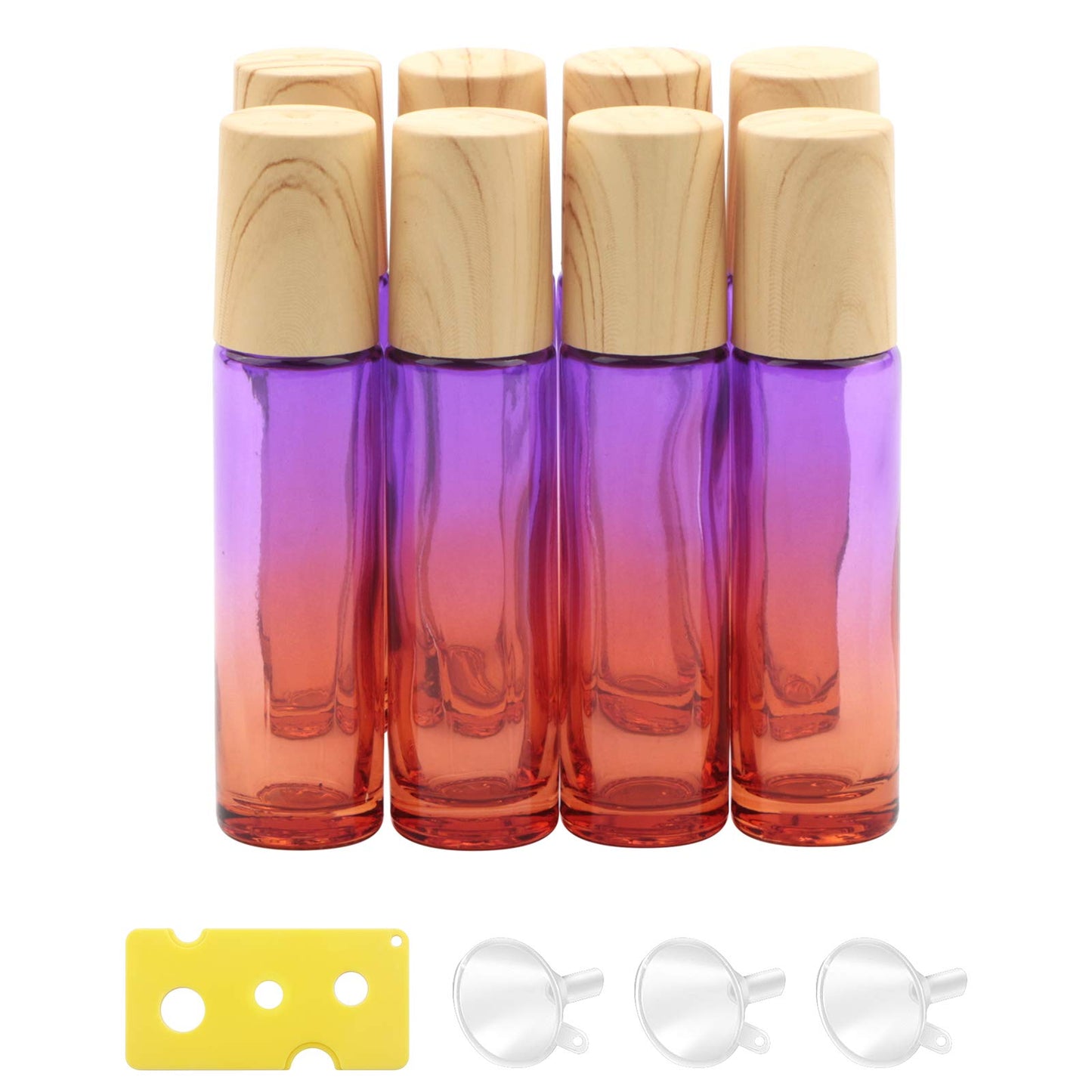 Newzoll 8 Pcs Glass Roller Bottles, 10 ml (1/3 oz) Purple Orange Gradient Roll-on Vials for Essential Oils, Perfume, Lip Balms