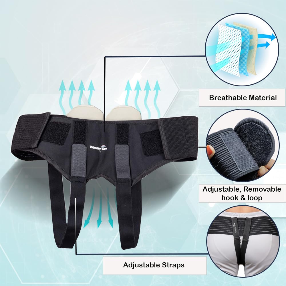 Wonder Care- Inguinal Hernia Support post-surgery Hernia pain relief Truss Brace for Double Inguinal or Sports Hernia with 2 Removable Compression Pads & Adjustable Groin Straps-Large
