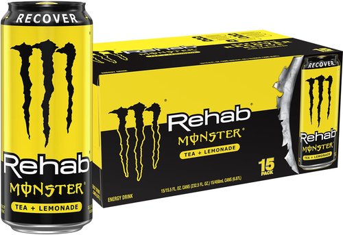 Monster Rehab Tea - Lemonade Energy Drink, 15.5 Ounce Cans | Refreshing Energy Iced Tea, Pack of 15