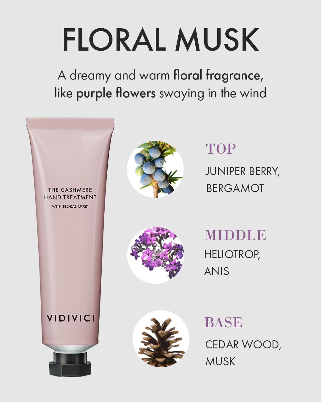 VIDIVICI Cashmere Hand Cream - Shea Butter Moisturizer for Dry Hands | Floral Musk Scent - 1.69oz