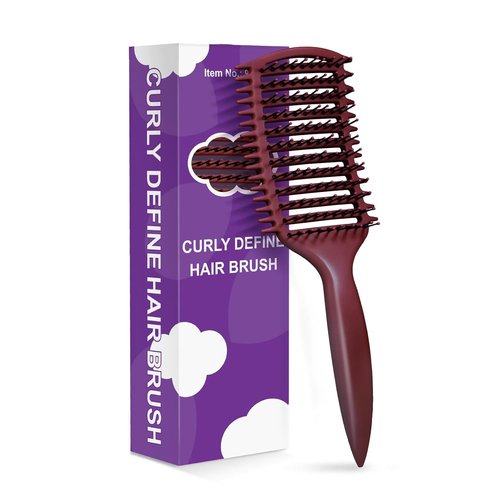 Curly Hair Brush & Curl Defining Brush – Easily Detangles Knots with Less Pulling – Styles Wet or Dry Hair, Tames Frizz for All Curl Types (Claret)