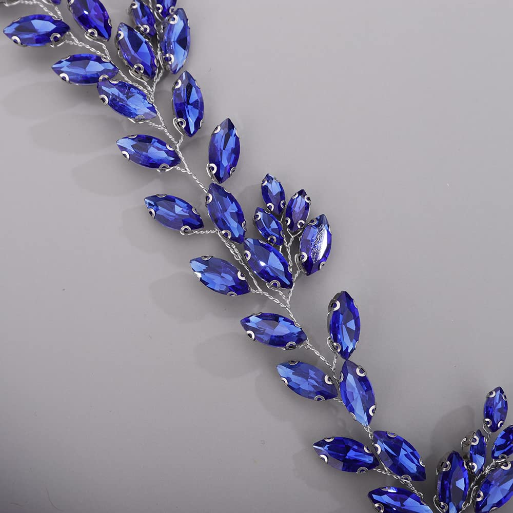 BERYUAN Headband Crystal Headband for Bride peacock blue Handmade Bridal Decorative Hair Comb Delicate Wedding Hair Accessories with Gorgeous