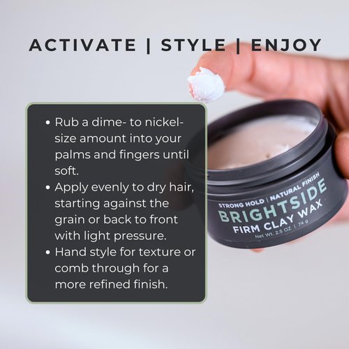 Brightside Firm Clay Wax - Strong Hold with Natural Finish - Water-Based Blend for All Hair Types | 2.5oz