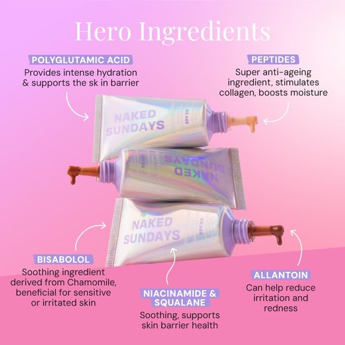 Naked Sundays BeautyScreen Peptide Foundation Tint - SPF 50 Tinted Sunscreen & Skincare Makeup with Zinc Oxide, Niacinamide - Lightweight Natural Coverage,1.01 oz