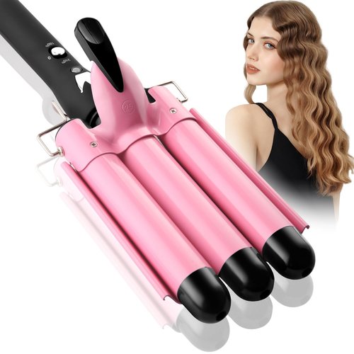 3 Barrel Curling Iron Hair Crimper: Aleath Dual Voltage Three Barrels Hair Waver - 1 inch Curler Wand