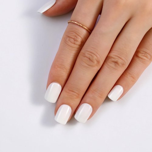 Stbisen Milky White Press On Nails Short, Glossy Soft Gel Press On Nails Square with Nail Glue, 15 Sizes - 30 Fake Nails Kit, Thick Natural Reusable Glue On Nails for Women, White Mirage