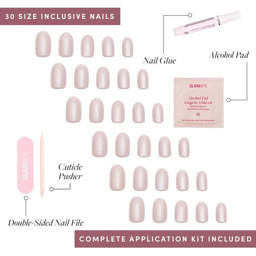 Glamnetic Press On Nails - Pure Intentions | Glossy, Semi-Transparent, Short Round Fake Nails, Salon Quality | 12 Sizes - 30 Nail Kit with Glue
