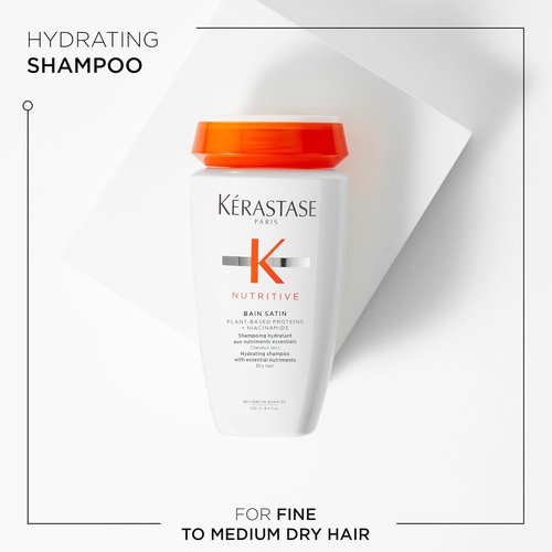 Kerastase Nutritive Bain Satin Shampoo - Gently Cleanses & Hydrates for Soft, Shiny Hair | Plant-Based Proteins & Niacinamide | Ideal for Fine to Medium Dry Hair