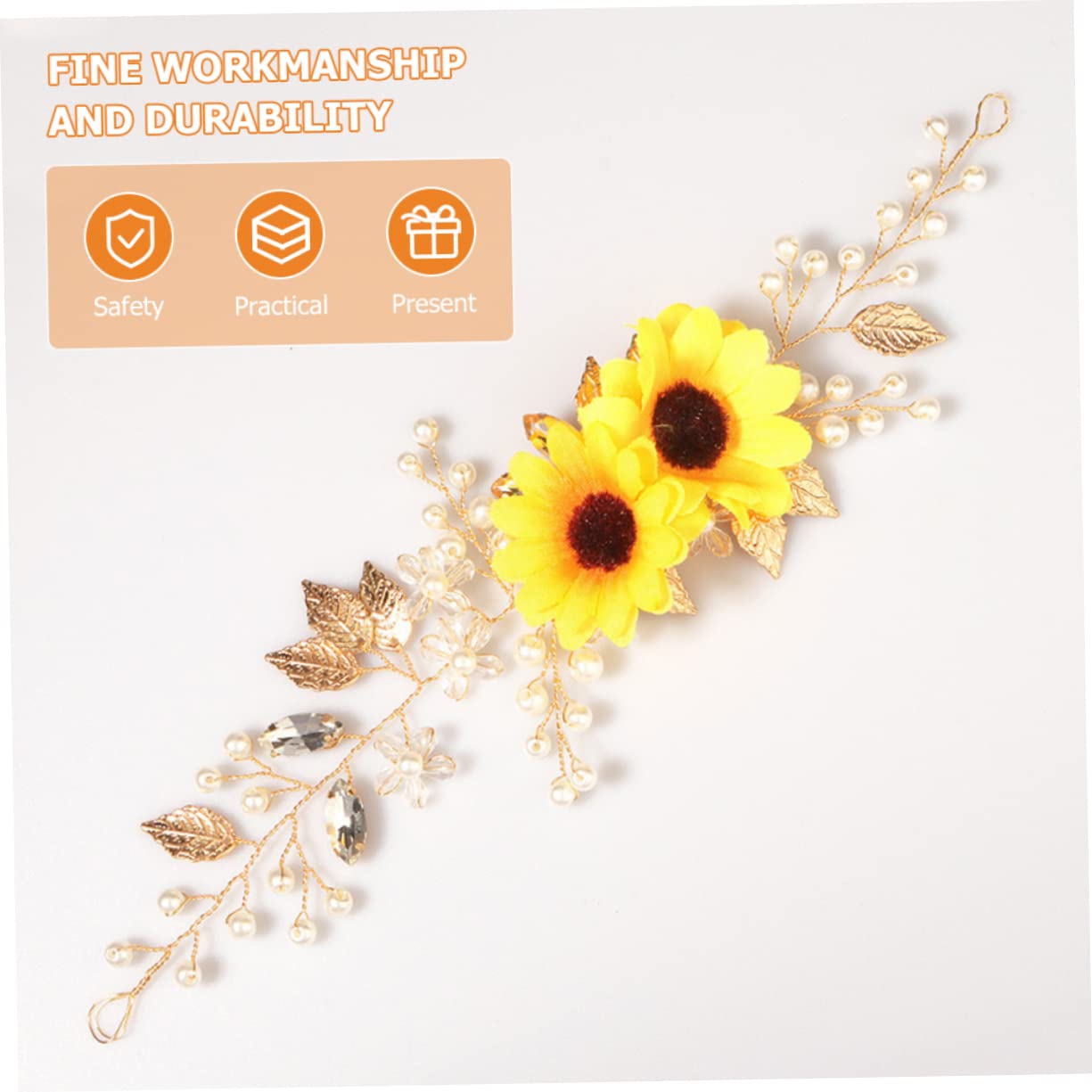 Beavorty Sun Flower Headband, 2pcs Crystal Decor Hair Accessories for Women, Wedding Hair Pieces, Zinc Alloy, Silk Cloth, Zircon