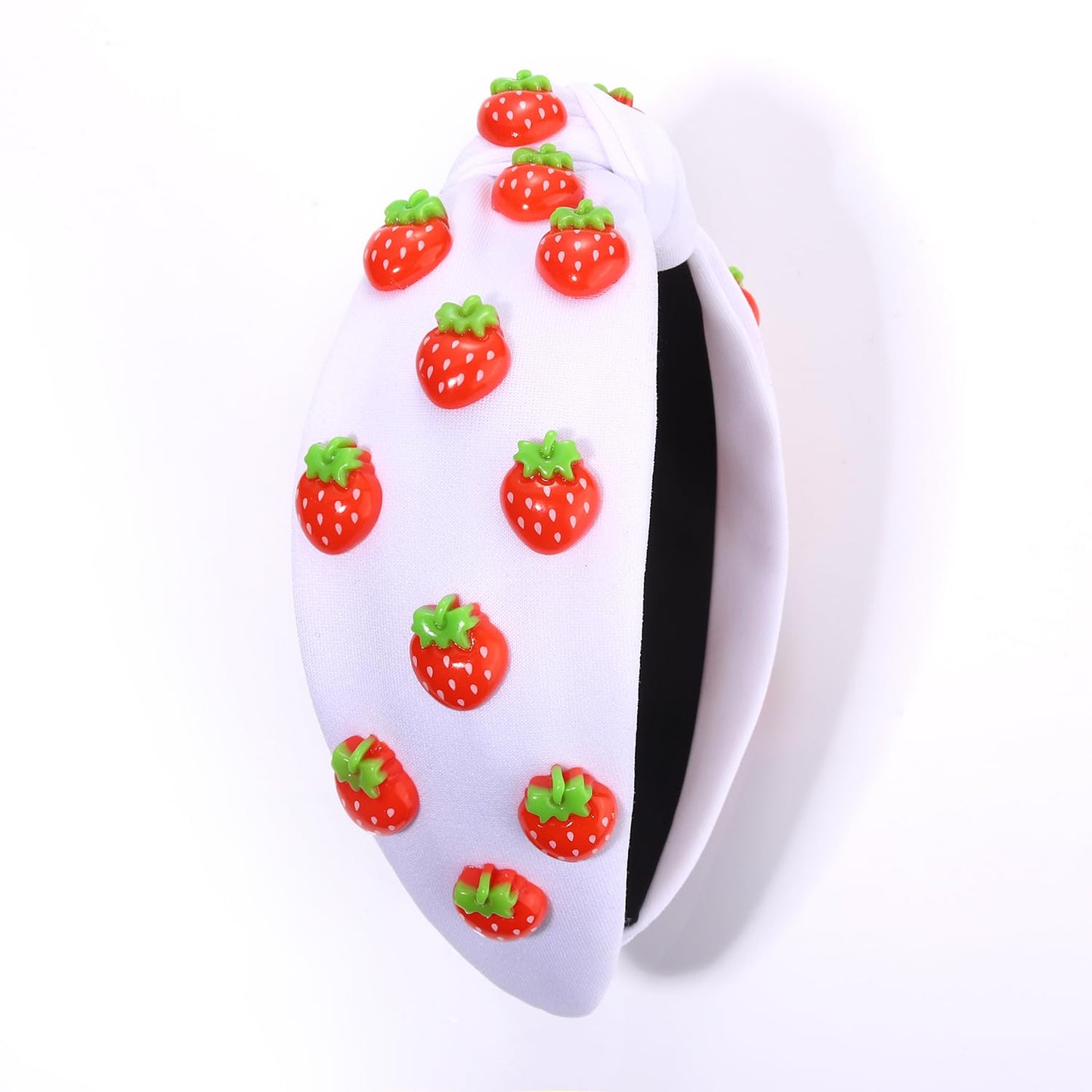 VOGUEKNOCK Fruit Headbands for Women Girls Tropical Strawberry Knotted Headband Summer Beach Headwear Hair Accessories (Strawberry-White)