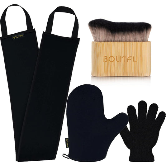 Skiennix Self Tanning Mitt Applicator Kit - 4 Pack for Streak-Free Sunless Tan | Includes Mitt, Brush & Glove