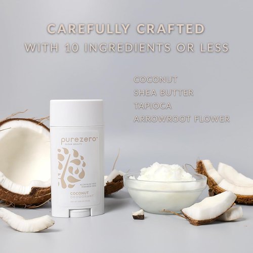 Purezero Deodorant - Coconut Scent | Aluminum & Paraben Free | 24-Hour Odor Protection (1 Pack)