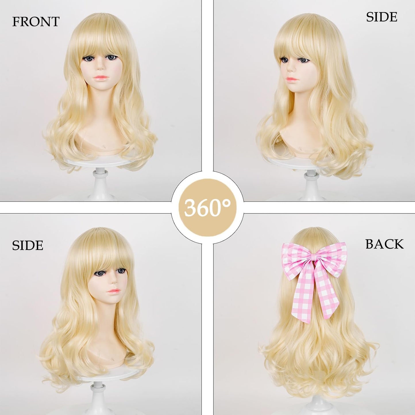 Probeauty Blonde Wig for Kids Girls Golden Long Wavy Cosplay Wigs Halloween Costume Party Fluffy Synthetic Wigs with Wig Caps