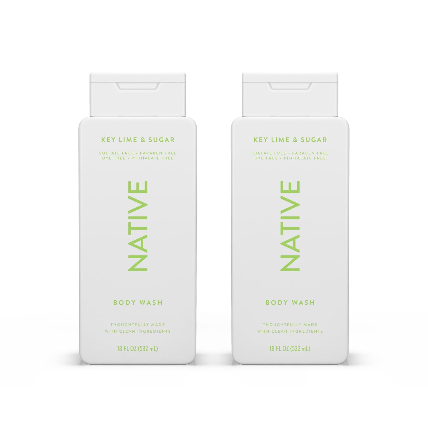 Native Body Wash Contains Naturally Derived Ingredients | For Women & Men, Sulfate, Paraben, & Dye Free Leaving Skin Soft and Hydrating | Key Lime & Sugar 18 oz - 2 Pk