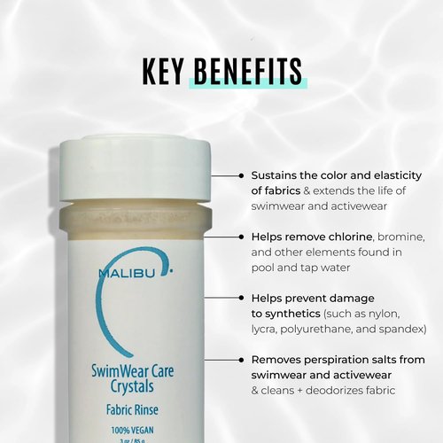 Malibu C Swimwear Care Crystals | Chlorine Removal & Activewear Protection - Color-Safe Laundry Rinse (3 Ounce)