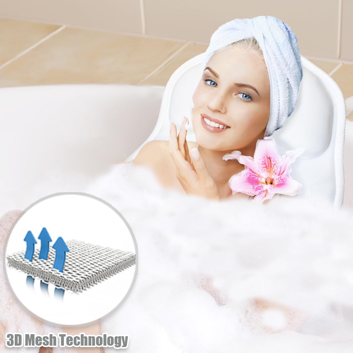 Full Body Bath Pillow, Bath Pillows for Tub Full Body, Bathtub Mattress Luxury Cushion with Large Suction Cups, Comfort Support Your Head, Neck, Shoulder, Back and Tailbone