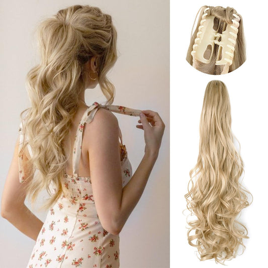 Yufeihe Hair Claw Clip Ponytail Extension 22Inch Long Straight 130g/pack Synthetic Clip in Ponytail Hair Extension for Women Pony Tail Hair Hairpiece (Blonde Mix Dark Blonde-F22/10)