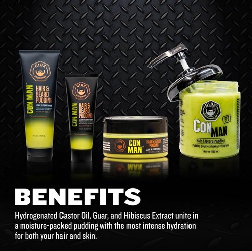 GIBS Con Man Hair & Beard Pudding - Leave-In Conditioner & Curl Definer, 7.5 Fl Oz | Green