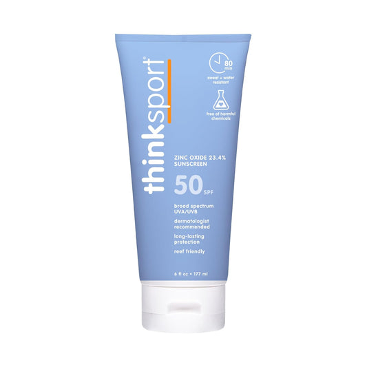 Thinksport SPF 50+ Mineral Sunscreen - Natural, Water Resistant Sunblock for Active Use | Vegan, Reef Friendly, 6oz