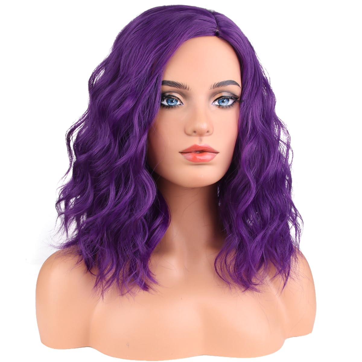 MAGQOO Dark Purple Wig for Women Dark Purple Bob Wig Mardi Gras Wig Short Curly Wavy Dark Purple Wigs Side Part Deep Purple Wig Synthetic Halloween Cosplay Costume Party Wigs