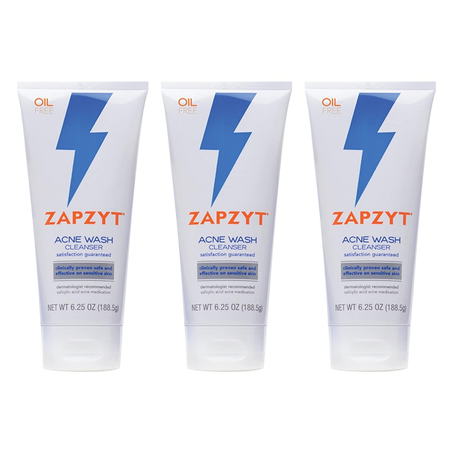 ZAPZYT Acne Wash - Salicylic Acid Formula for Clear Skin | 6.25 oz (Pack of 3)