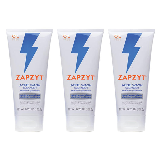 ZAPZYT Acne Wash - Salicylic Acid Formula for Clear Skin | 6.25 oz (Pack of 3)
