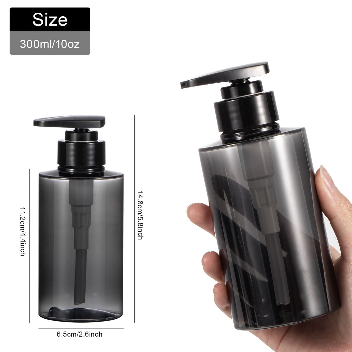 Shampoo Bottles with Pump, Yebeauty 2 Pack Empty Refillable Shower Bottle 10oz 300ml Squeeze Lotion Dispenser for Bathroom,Shampoo Soap, Conditioner Body Wash Liquidl,Clear Grey