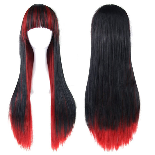 27.6" Wig Gradient color Long Hair Women and Girl Cosplay Party Costume Wig(Red, Black)