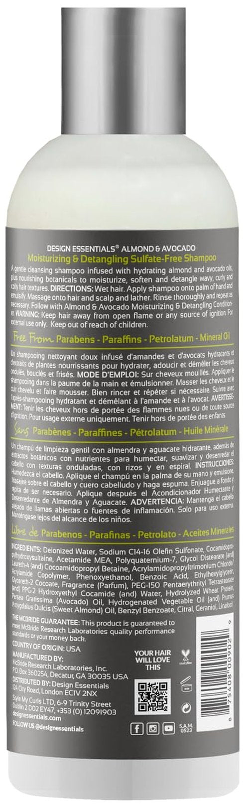 Design Essentials Natural Almond & Avocado Shampoo - Moisturizing & Detangling, 32 Oz