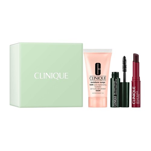 Clinique Icons Gift Set - Almost Lipstick in Black Honey, Moisture Surge 100H, High Impact Mascara | 3 Travel Size Essentials