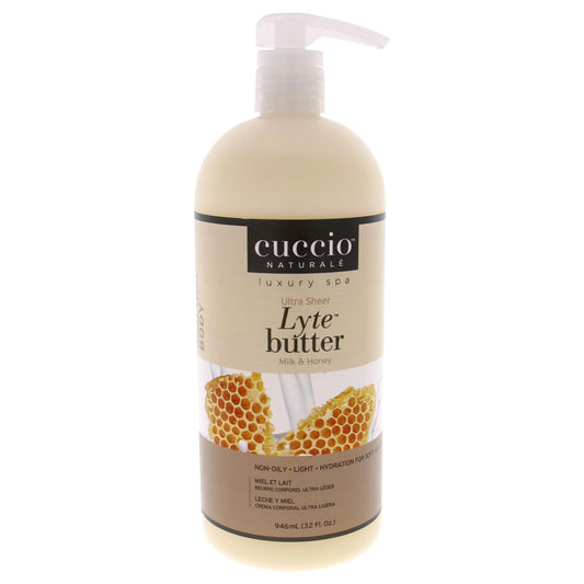 Cuccio Naturale Lyte Ultra-Sheer Body Butter - Replenishing Scented Moisturizer Cream - Deep Hydration To Repair Dry Skin - All Natural, Cruelty-Free Formula - Milk And Honey - 32 Oz