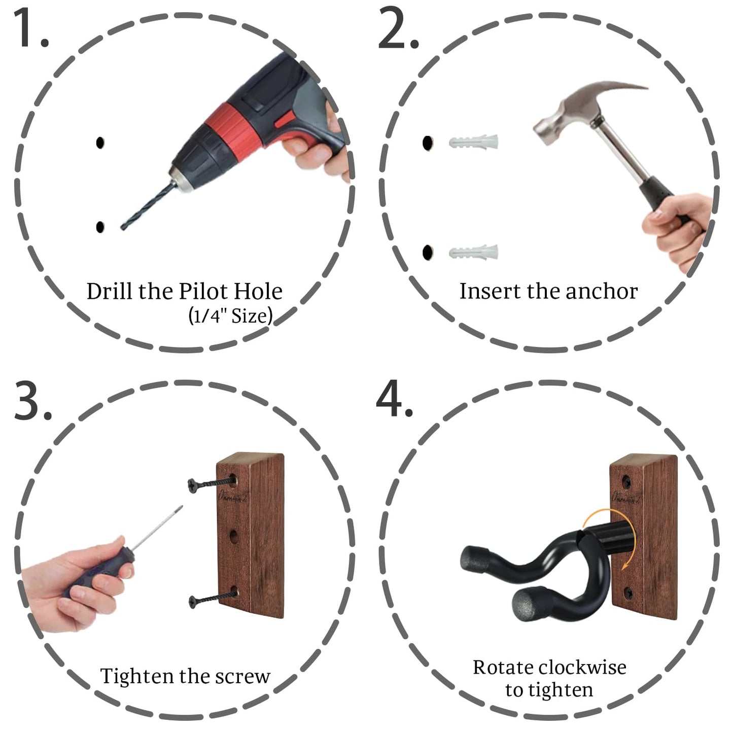 Guitar Wall Mount 2 Pack, Acacia Hardwood Guitar Hanger, U-Shaped Guitar Wall Hanger Mount, Guitar Holder Hook Stand Wall for Acoustic, Electric Guitar, Banjo, Bass, for Guitar Player Men Boy