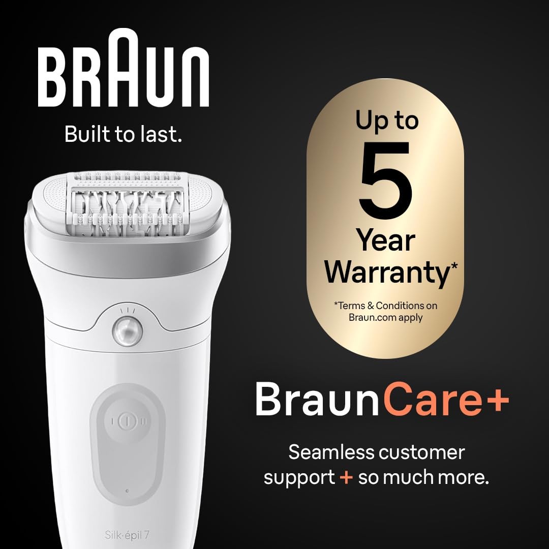 Braun Silk-épil 7 Epilator - Women's Hair Removal Device with Shaver Head & Trimmer Comb | Silver